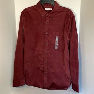 Sonoma dark red corduroy Perfect Length  button down shirt Men’s size L NWT